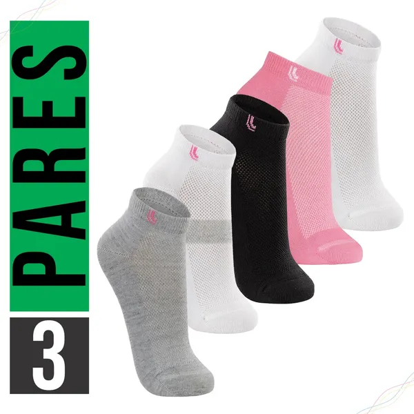 Meia Feminina Adulto Sport Soquete Kit com 3 Pares Sortidos Cano Curto Lupo