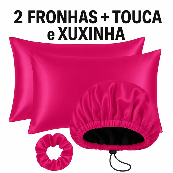 Kit Cetim Antifrizz  2 Fronhas  Touca de Cetim Regulável Xuxinha Scrunchie Cabelo para Dormir