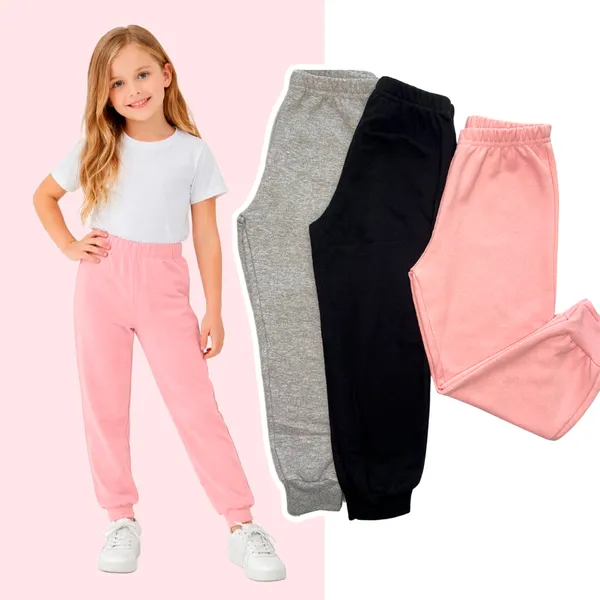Kit 4 Calças de Moletom Infantil Feminina Flaneladas