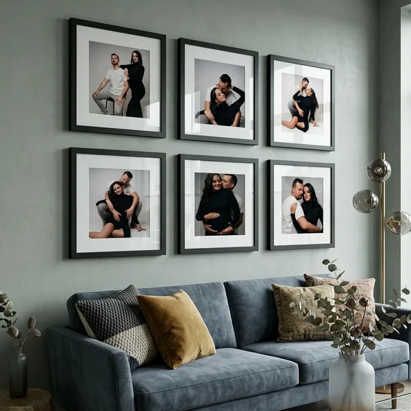 Kit 6 Quadros Decorativos Moldura Fotográfica 23x23cm com Paspatur 3 Tamanhos