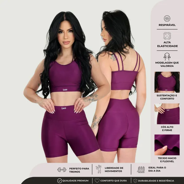 Roupa Fitness Feminina Conjunto Academia Short Cintura Alta Compressão