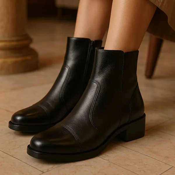 Bota feminina Vittal Couro legítimo Sofia, cano baixo com zíper