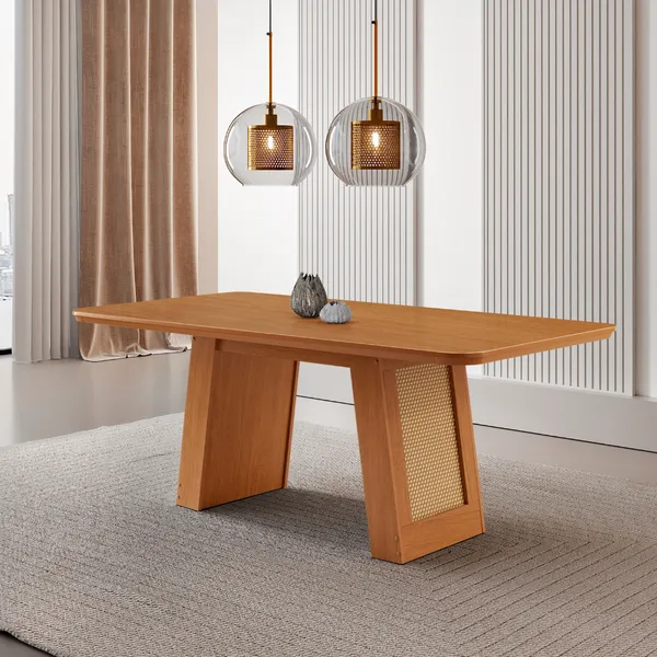 Mesa de Jantar Carolina 180cm Tampo Mdf Canto Copo Moderna Mobília