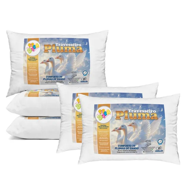 Kit Travesseiro Pluma de Ganso confortável e macio antiacaro 70x50cm