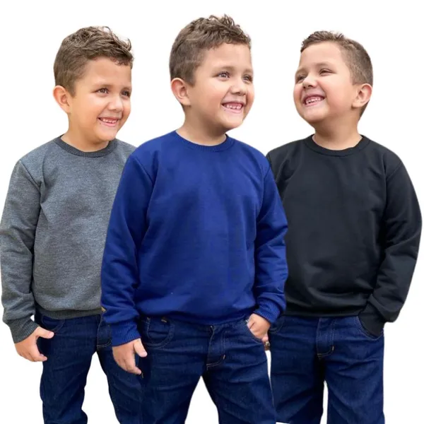 Kit 3 Blusas manga longa moletom infantil menino