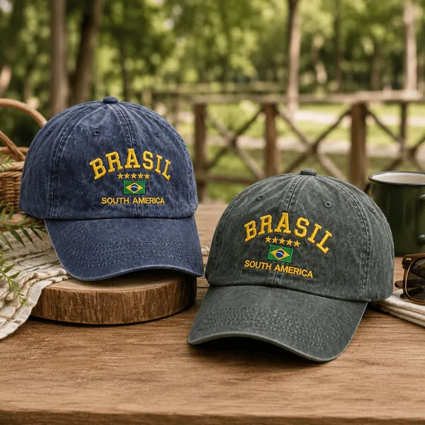 Boné Brasil Core Copa do Mundo Bandeira Bordada Ajustável Unissex Feminino Masculino Blogueira Proteção Aba Curva