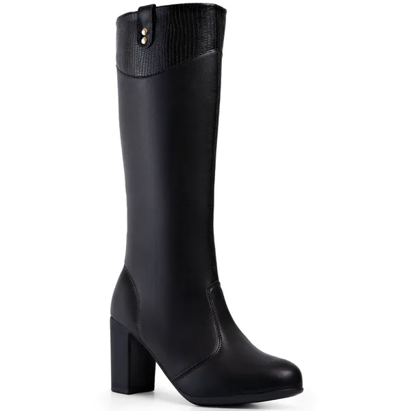Bota Feminina Lumiss Cano Longo Salto Bloco Alto Confortável Zíper Macia Blogueira