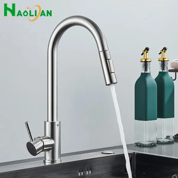 Torneira Para Cozinha Gourmet Misturador Monocomando Em Aço Inox Escovado