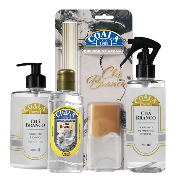 Coala Chá Branco Difusor, Odorizador Limpador Perfumado e Sabonete Líquido