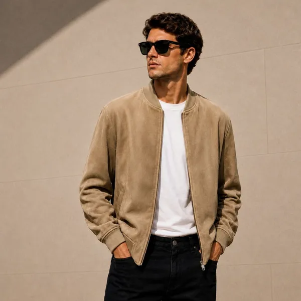Jaqueta Suede Bomber Masculina Com Bolso e Ziper Frontal