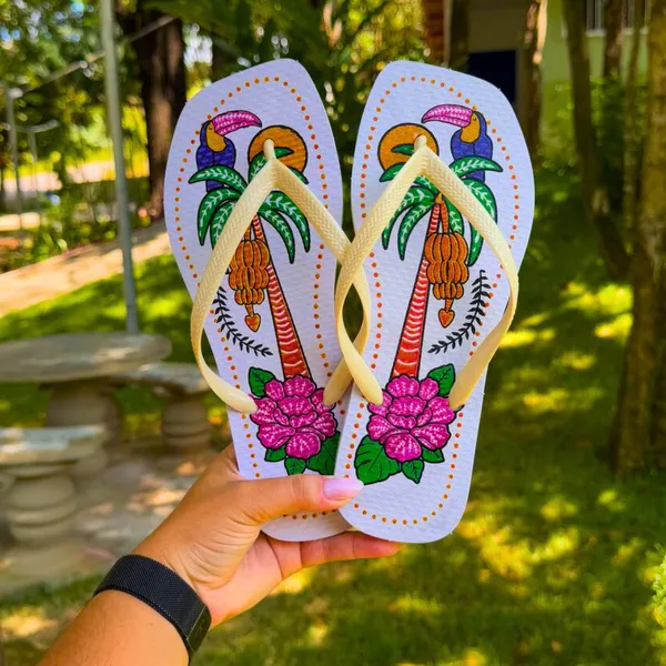 Chinelo Feminino Casual Florais Azulejo Quadrado Confortável
