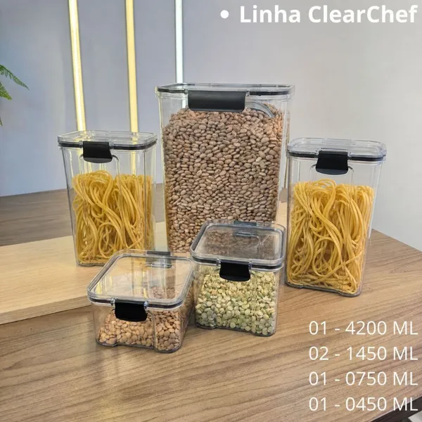 Kit  Potes Herméticos em Acrílico Cristal com  Trava – Design Empilhável e Ideal para Mantimentos