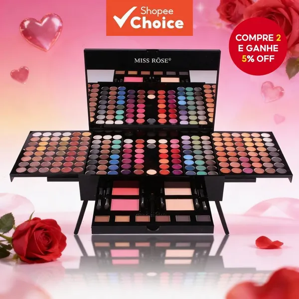 Conjunto de Maquiagem em Caixa de Piano de 180 Cores - Sombra, Blush e Paleta Multifuncional para o Dia dos Namorados