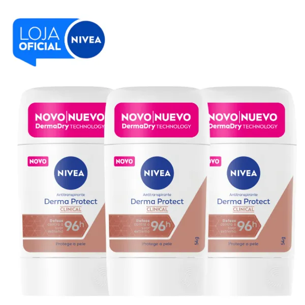 Kit NIVEA Desodorante Stick Derma Protect Clinical 54g – 3 Unidades