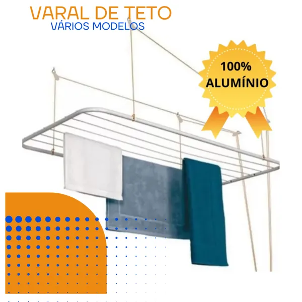 Varal de Teto Alumínio ou Aço Vários Tamanhos C/ Parafusos Para Fixação