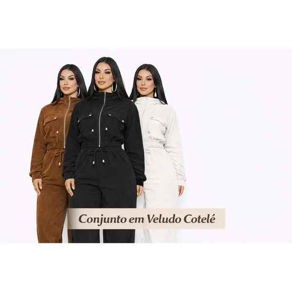 Conjunto Yasmin Feminino de Inverno com Touca e Calça Wide Leg | No Tecido Cotelê