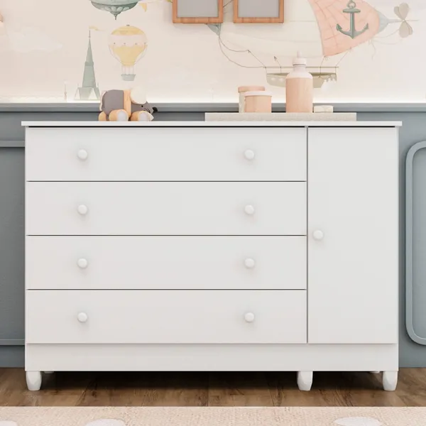 Cômoda 4 Gavetas com Porta Fraldário MDF Taís Carolina Baby