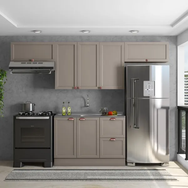 Cozinha Modulada Poliman Olivia 4 Peças 7 Portas MDF/MDP Retrô sem Tampo 280cm