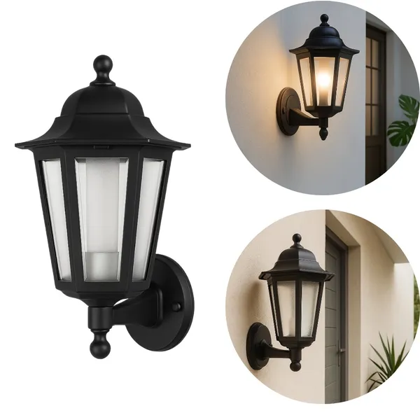 Arandela Colonial Retrô Preta Externa IP65 Policarbonato Resistente à Maresia E27 - Preto e Branca