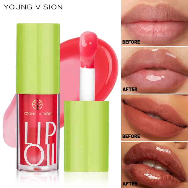 YOUNG VISION Óleo Labial De 6 Cores Para Maquiagem Barata: Brilho Transparente, Esmalte Hidratante, Aplicador De Pincel