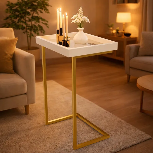 Mesa Lateral Espelhada Apoio Sala Sofá com Pés de Ferro Decoração Resistente Elegante e Moderna