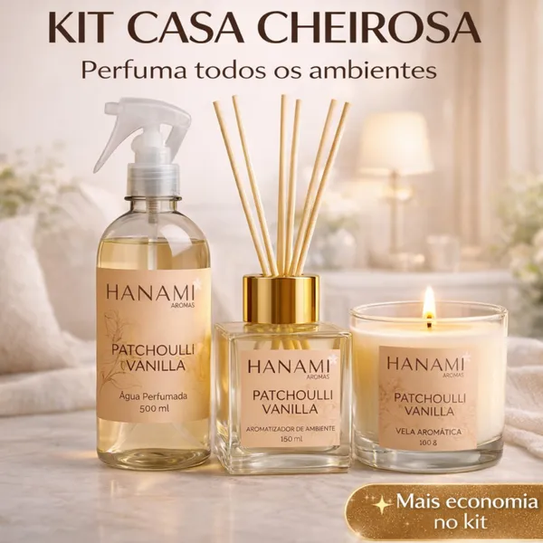 Kit Casa Cheirosa Hanami Difusor de Ambiente Água Perfumada e Vela Aromática