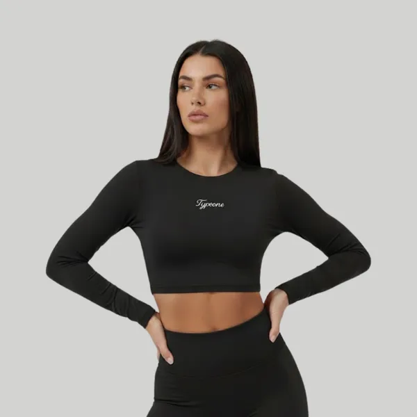 Cropped Feminino Manga Longa Poliamida Treino Academia Zero Transparência Blusa Coladinho Barriga