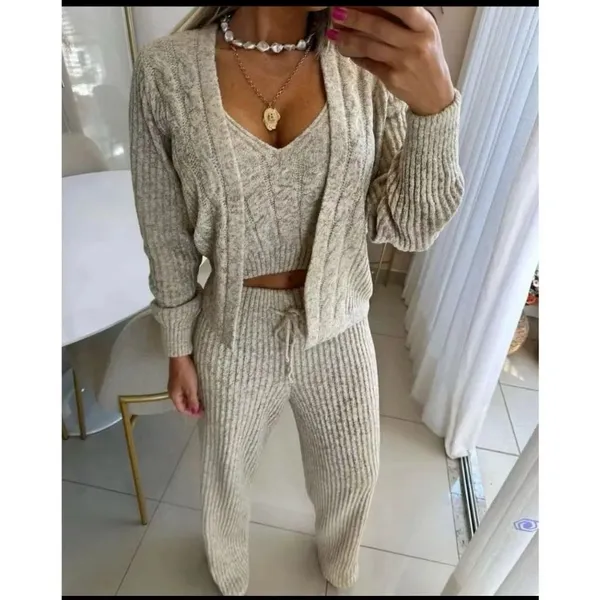 Conjunto Trijunto Feminino Inverno Tricot Mousse 3 Peças Elegante Mousse Premium