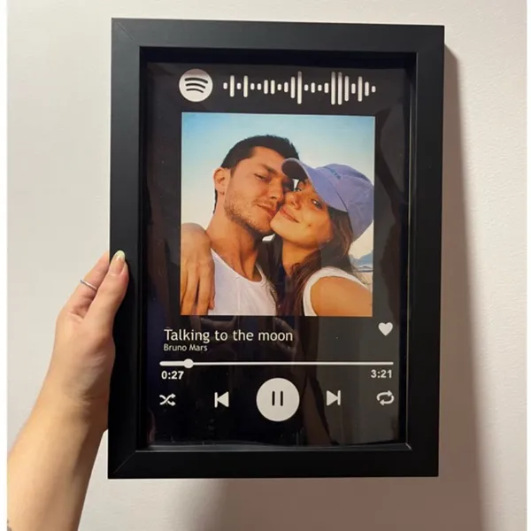 Quadro Spotify c/ Moldura - Personalizado com foto e QR CODE da Música Playlist - Casal