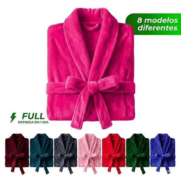 Roupão Microfibra  Plush Adulto Unissex Frio Inverno Super Macio Com Bolso e Faixa Várias Cores