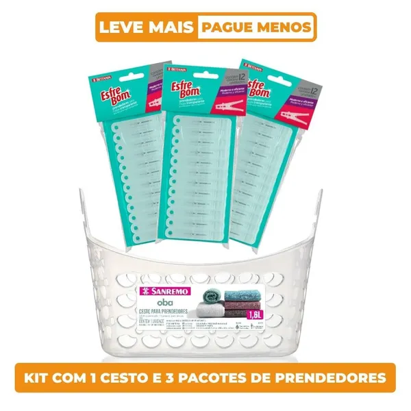 Kit 36 Prendedores Pregadores De Roupa e Cesto Transparentes EsfreBom