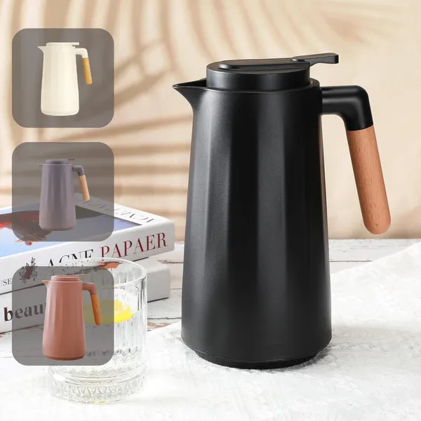 Garrafa Térmica ​ Nódica  1 Litro Sotto Para Chá Café Design Moderno Cabo Madeira