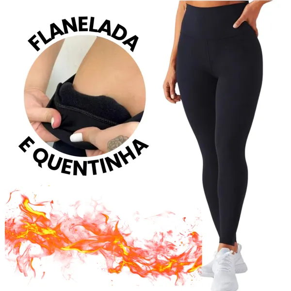 Calça legging flanelada peluciada térmica inverno feminina suplex