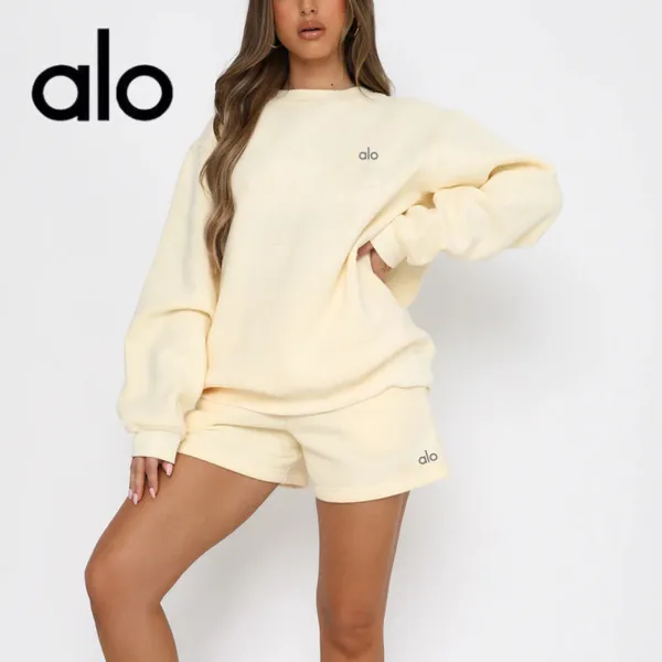 Conjunto de Moletom e Shorts de Cor Sólida Gola Redonda Solta