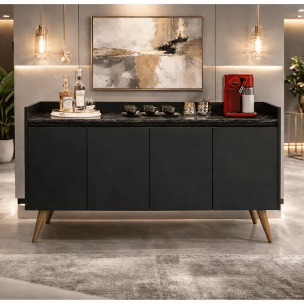 Aparador Buffet Armário Sala 4 Portas Cozinha Luxo Prime