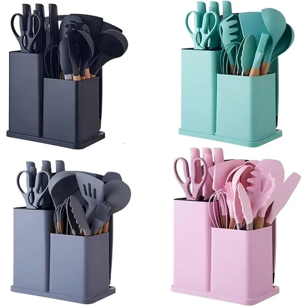 Kit Completo Jogo de Cozinha Luxo 19 Peças Com Tábua em Silicone