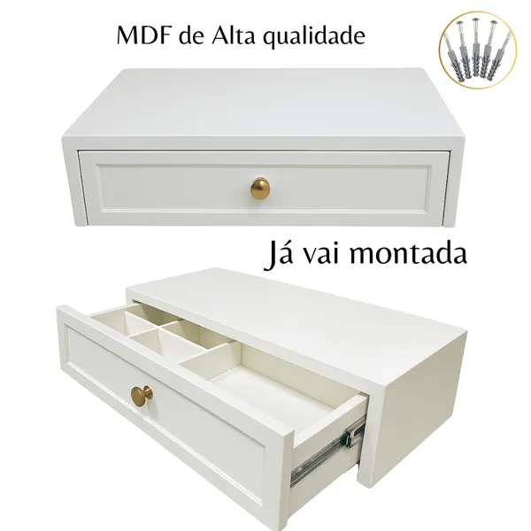 Penteadeira Suspensa MDF 50, 60, 70, 80, 90 e 100cm Branco Texturizado Com Gaveta