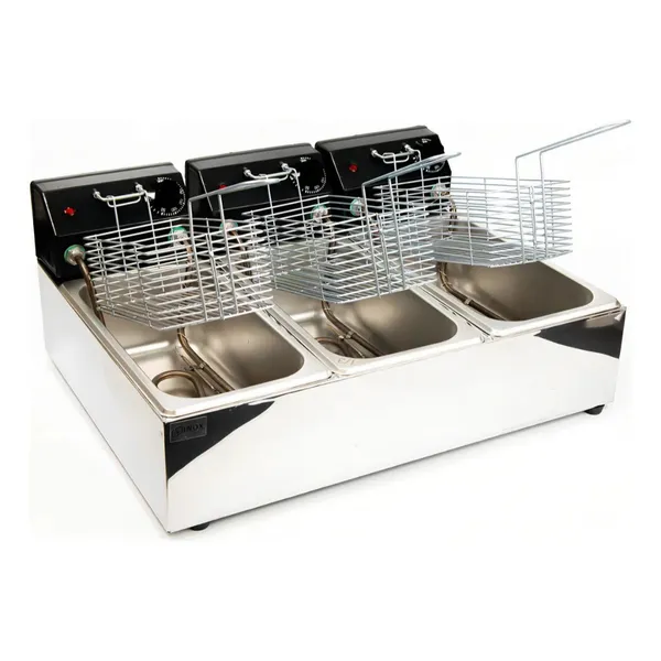 Fritadeira Elétrica Profissional 9L 3 Cubas Aço Inox Industrial