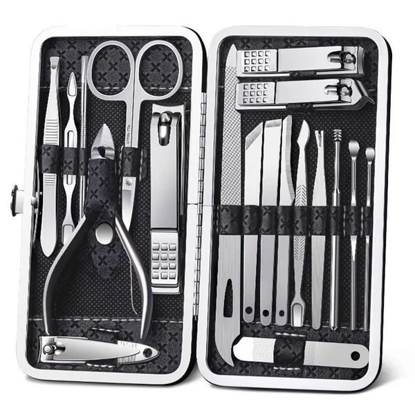 Kit  Cortador De Unha Manicure Portatil Estojo Pinca Tesoura C/Organizador de couro de luxo