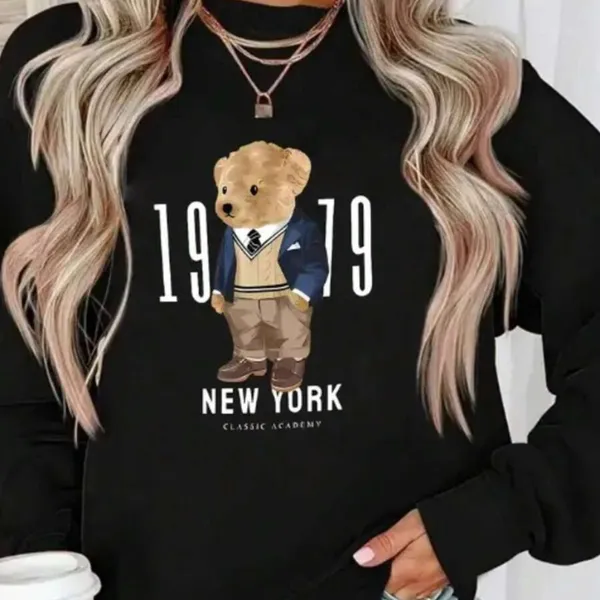 Blusa de Frio Moletom Algodão Feminino Gola Redonda Bear Blusão Tendência Moda Casaco Urso Blogueira