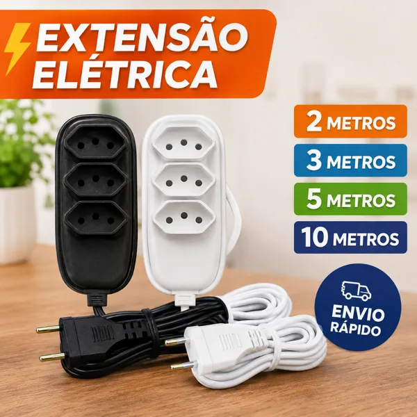 Extensão Elétrica Tripolar Bivolt 10A 2/3/5/10 m