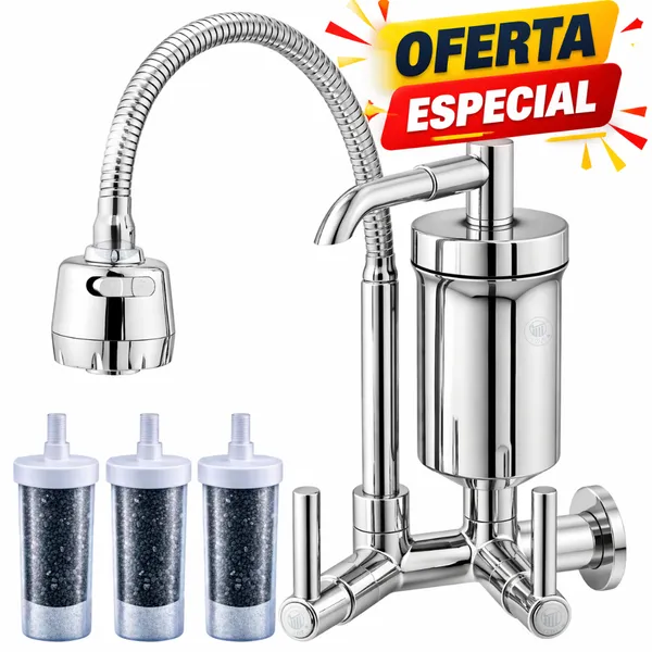 Torneira com Filtro Gourmet de Cozinha Parede Tubo Flexível