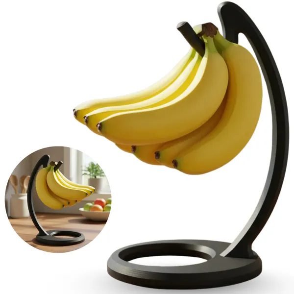 Suporte Mesa Fruteira Gancho para  Pendurar Bananas Multiuso Preto