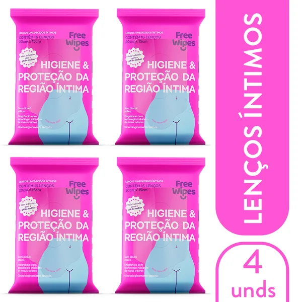 Kit 4 Lenços Umedecidos Higiene Íntima Free Wipes – Cuidado e Frescor Diário
