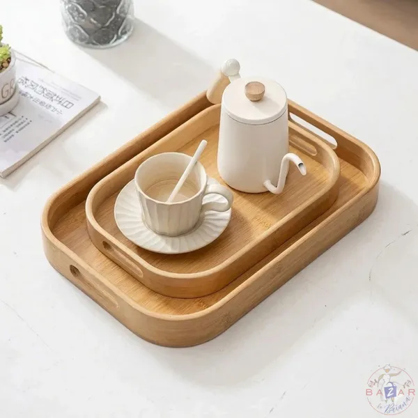 Bandeja Retangular Premium de Bambu para Café, Design Elegante e Decorativo Luxo