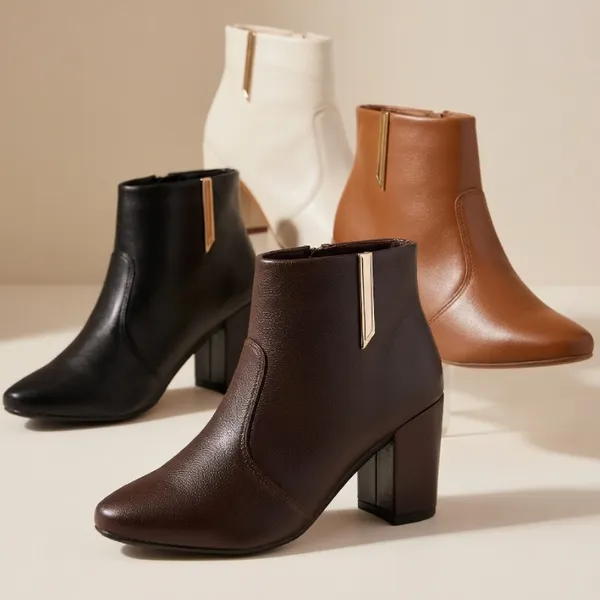 Bota feminina bico fino com zíper lateral cano médio confortável