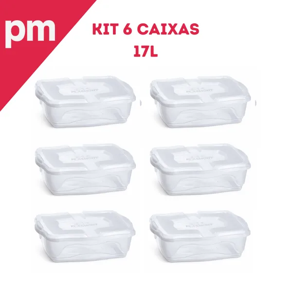 2,3,4 ou 6 Caixas Organizadoras 17 Litros Com Trava Transparente