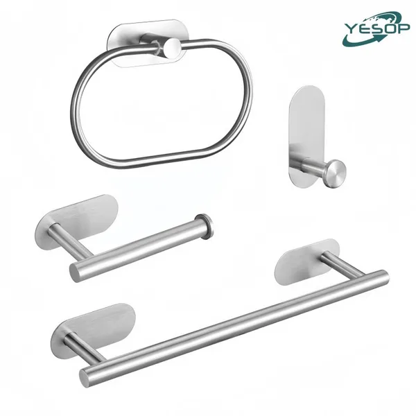 YESOP Kit Acessórios Banheiro 4 Peças Inox Sem Furo Adesivo Premium Parede Moderno Luxo