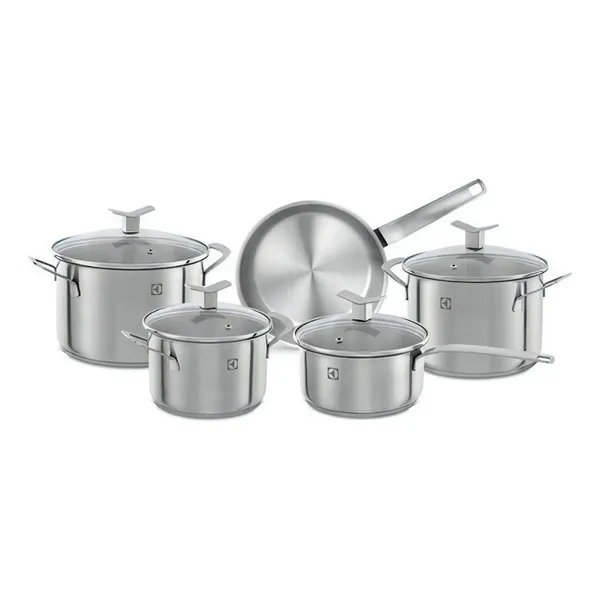 Jogo de Panela Antiaderente Electrolux 5 Peças Aço Inox Conjunto de Panelas Antiaderente Inox Fundo Triplo