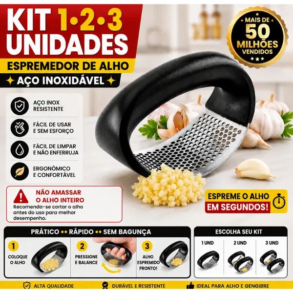 1 A 3 Unidades Espremedores de Alho Manual Inox Amassador